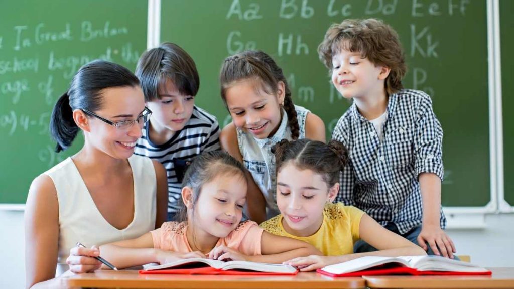 children at school in classroom